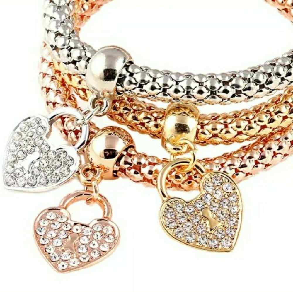 Gold Silver Rose Gold Heart Pendant Bracelets - Picture 2 of 5